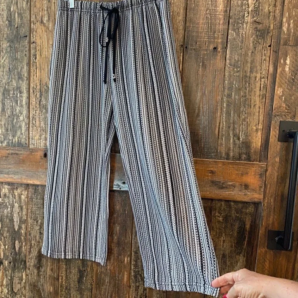 Club Z Collection S Black Stripes Adjustable Sheer Beach Resort Palazzo Pants